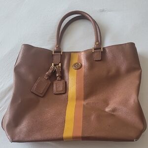Tory Burch Brown and Yellow Travel Bag